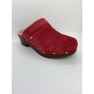 Vionic Cherry Red Suede Wood Platform Kacie Mules